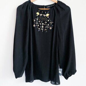 Zara Black Beaded embellished Chiffon Blouse M